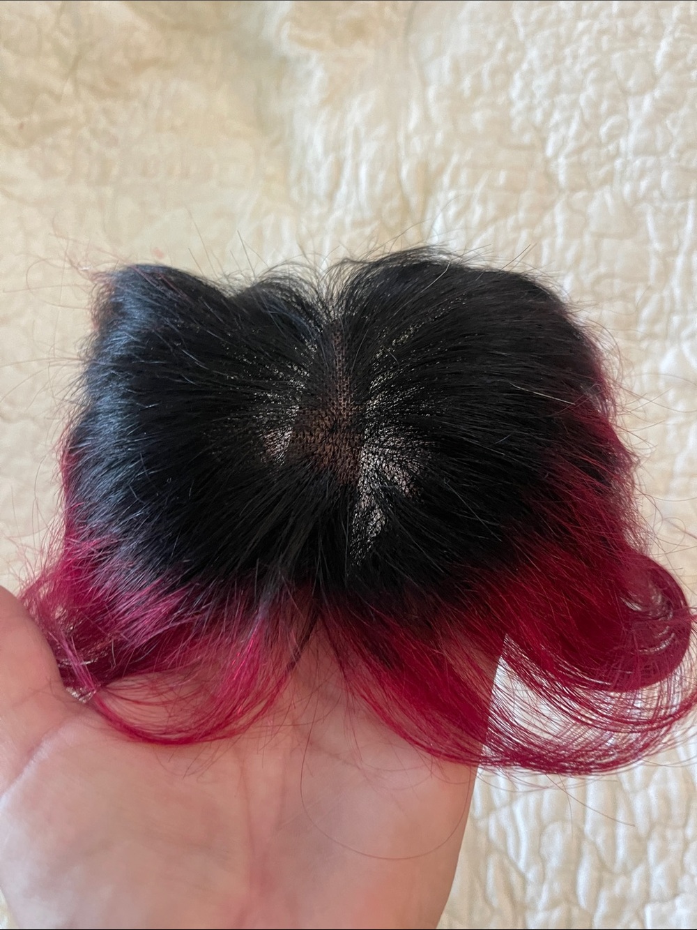 Black to Burgundy ombré Clip-In Fringe Bangs Hairpiece 13x6